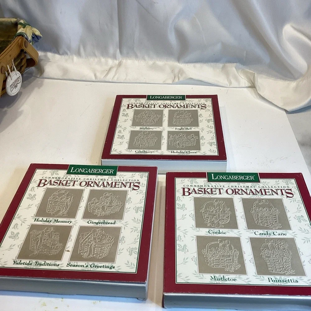longaberger lot of 3 boxes of 4 basket ornaments new christmas design